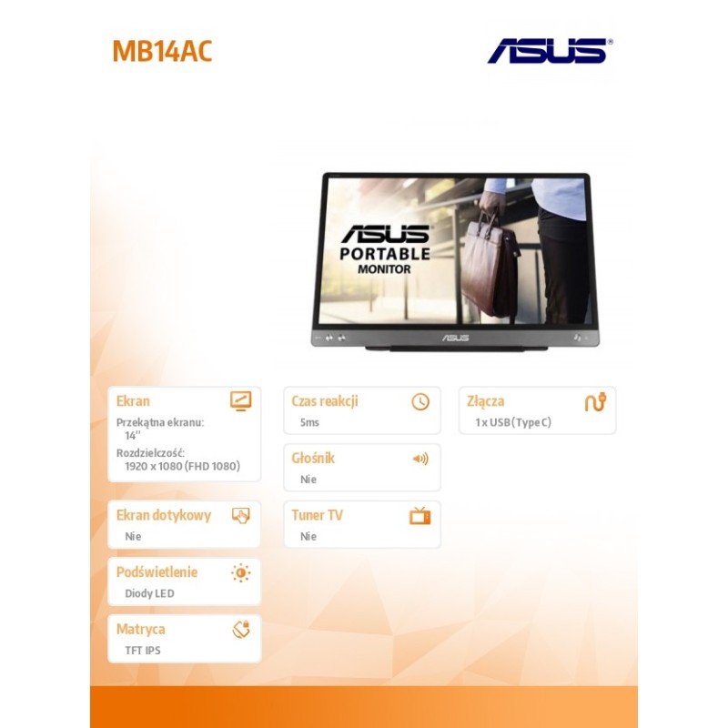 Monitor Asus 14" ZenScreen MB14AC Portable USB Type-C