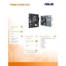 Płyta Asus PRIME H610M-K D4 /H610/DDR4/SATA3/M.2/USB3.0/PCIe… | PartsPC.pl