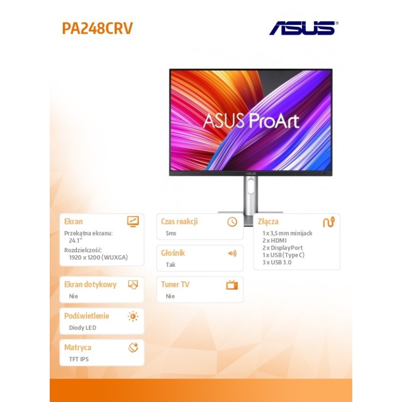 Monitor Asus 24,1" ProArt Display PA248CRV 2xDP 2xHDMI głośn… | PartsPC.pl