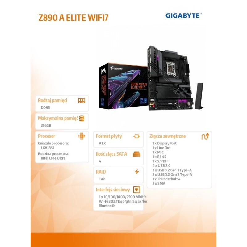 Płyta Gigabyte Z890 AORUS ELITE WIFI7 | PartsPC.pl