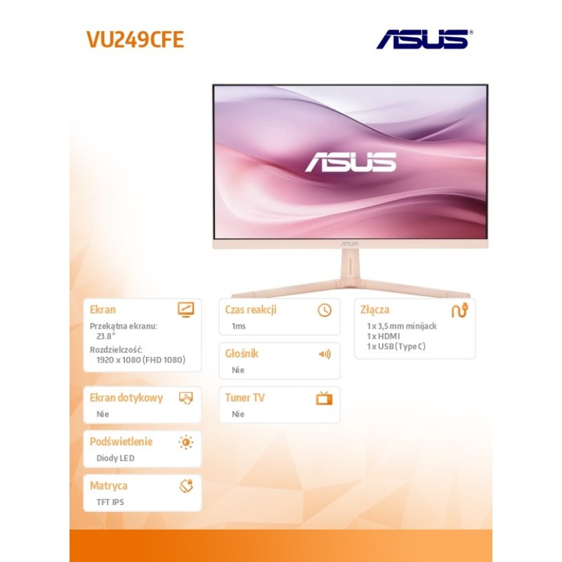 Monitor Asus 23,8" VU249CFE-P Eye Care Gaming Monitor IPS FHD 100Hz HDMI