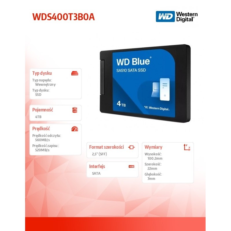 WD Blue™ SA510 SATA SSD 2,5"/7 mm POWERED BY SANDISK 4 TB | PartsPC.pl