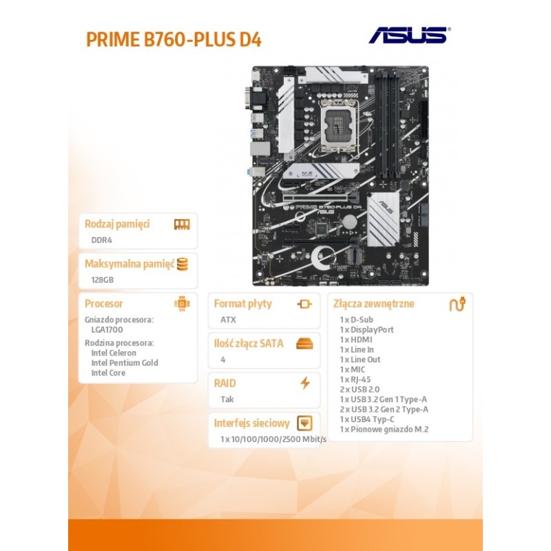 Płyta Asus PRIME B760-PLUS D4 /B760/DDR4/SATA3/M.2/USB3.2/s.… | PartsPC.pl