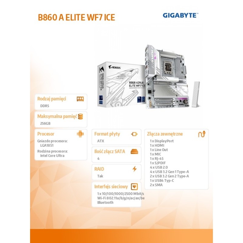 Płyta Gigabyte B860 A ELITE WF7 ICE | PartsPC.pl