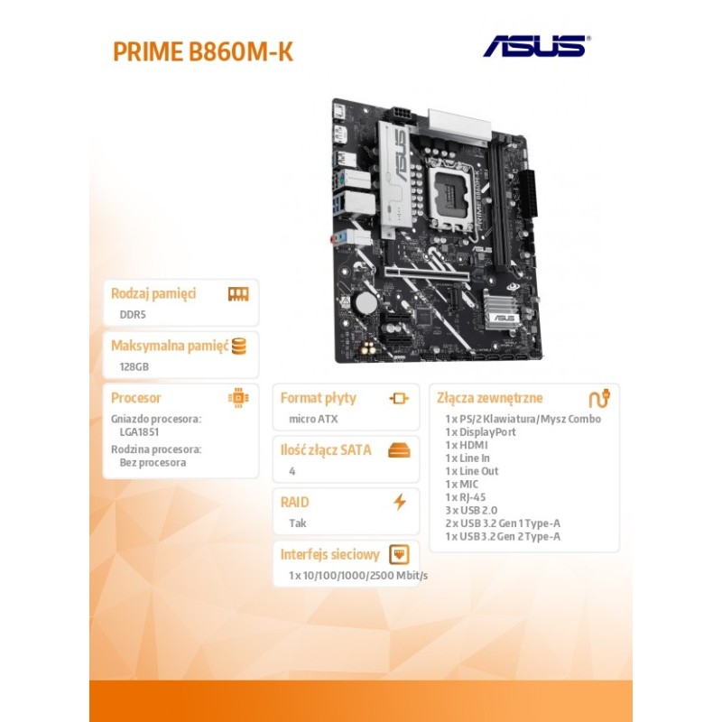 Asus Płyta główna PRIME B860M-K s1851 XDDR5 USBC mATX | PartsPC.pl