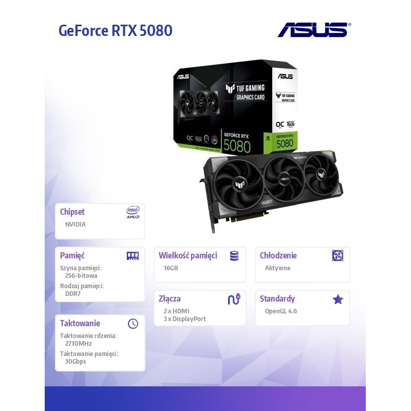 Asus Karta graficzna GeForce RTX 5080 TUF GAMING OC 16GB GDD… | PartsPC.pl