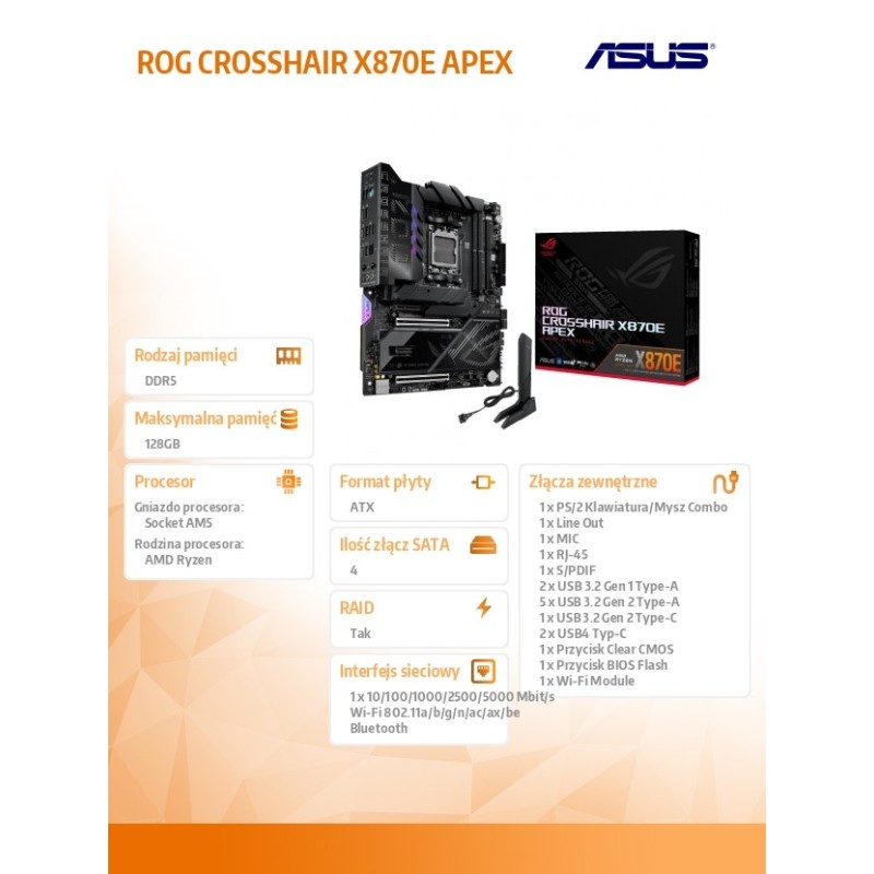 Asus Płyta główna ROG CROSSHAIR X870E APEX | PartsPC.pl