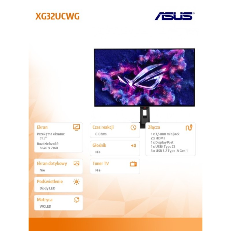 Monitor Asus 31,5" ROG Strix OLED XG32UCWG 4K UHD 165Hz 2xHD… | PartsPC.pl