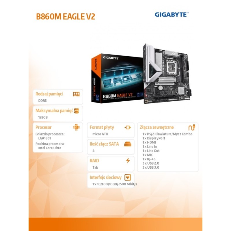 Gigabyte Płyta główna B860M EAGLE v2 s1851 2DDR5 HDMI/DP mAT… | PartsPC.pl