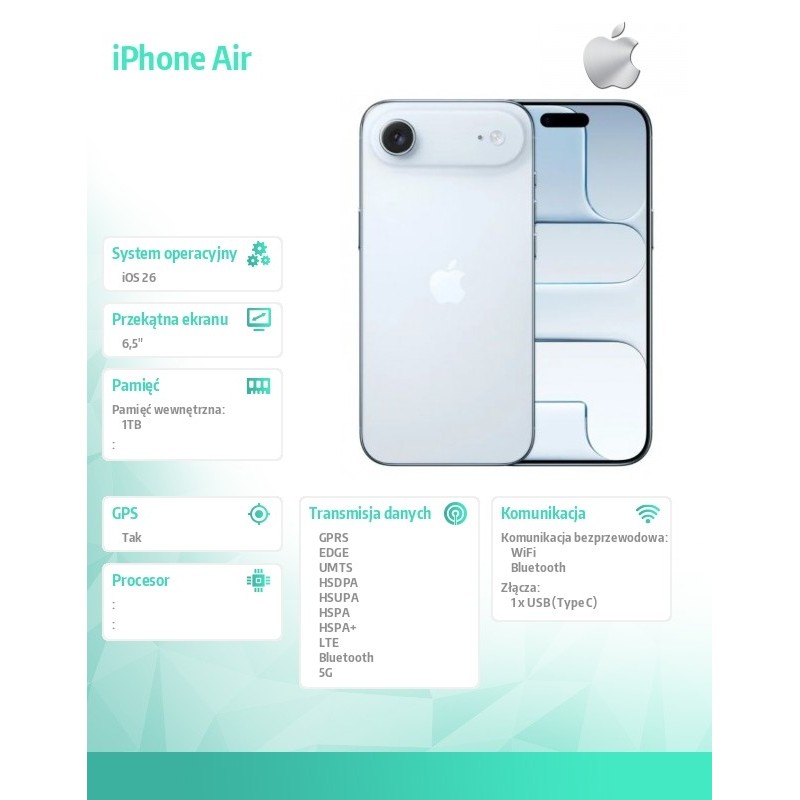 Apple iPhone Air 1TB Błękitny | PartsPC.pl