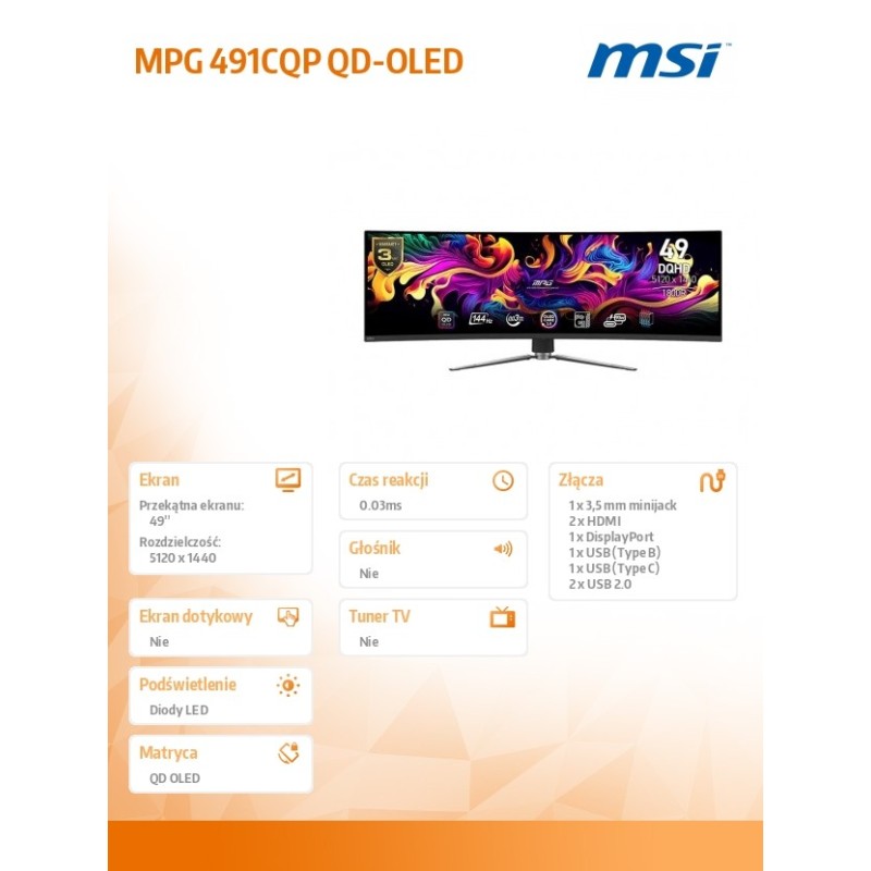 MSI Monitor MPG 491CQP QD-OLED 49 cali/LED/QD-OLED/Zakrzywio… | PartsPC.pl