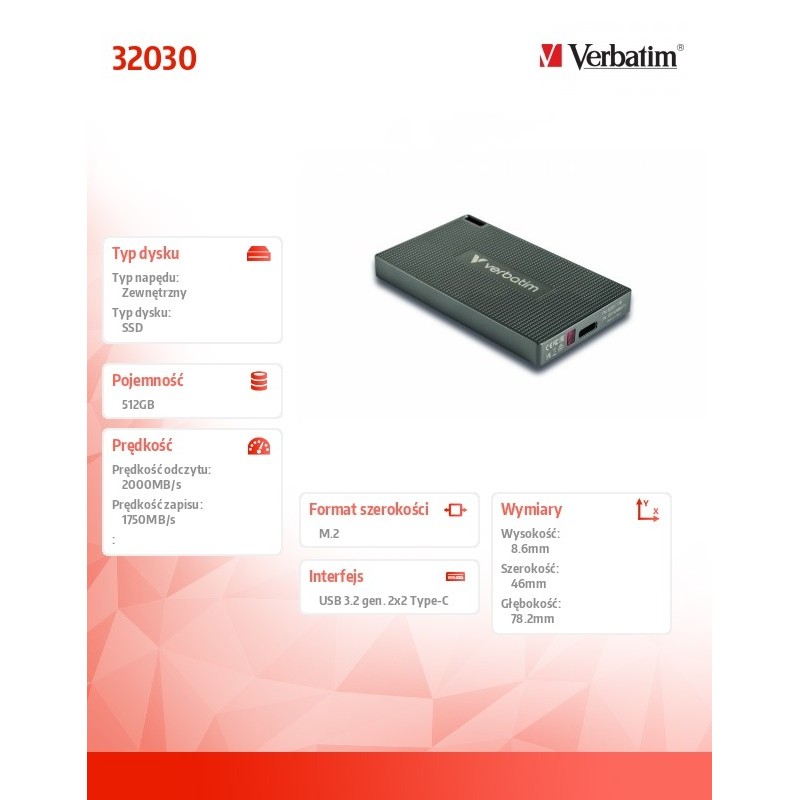 Dysk SSD zewnętrzny Verbatim Metal Mini SSD 512GB USB-C 3.2 … | PartsPC.pl