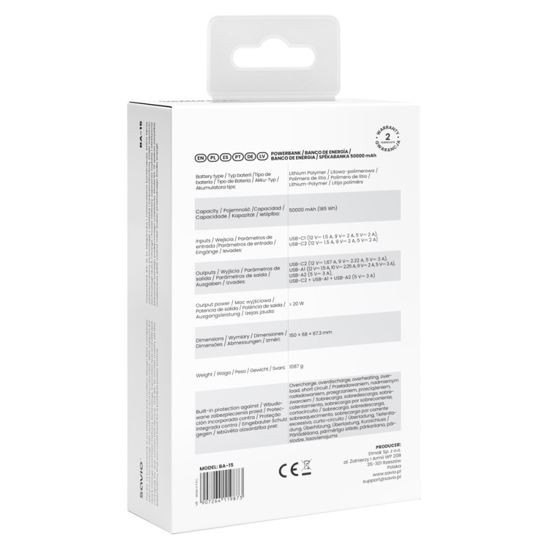 Powerbank BA-15 50000 mAh biały | PartsPC.pl