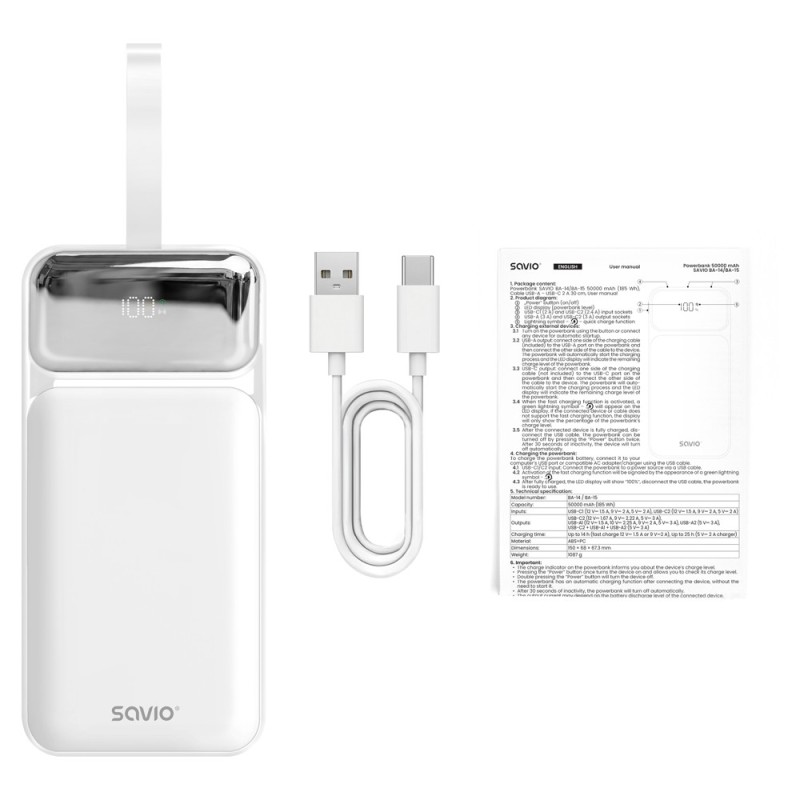 Powerbank BA-15 50000 mAh biały | PartsPC.pl