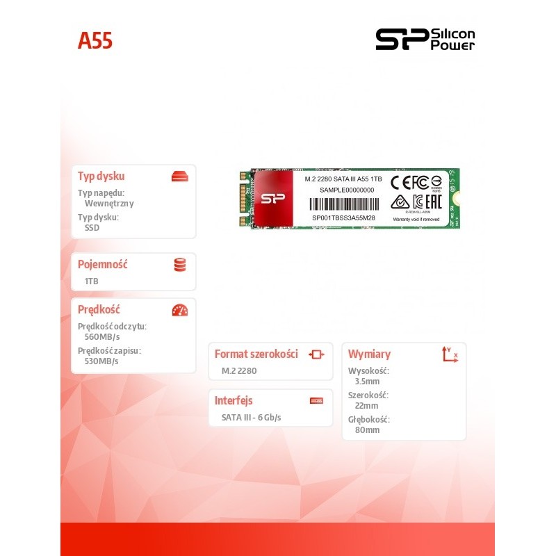 Dysk SSD Silicon Power A55 1TB M.2 2280 SATA3 (560/530 MB/s)… | PartsPC.pl