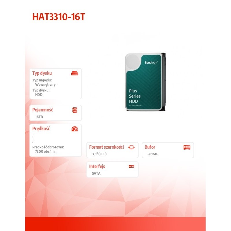Synology HAT3310-16T | dysk 3.5'' SATA HDD o pojemności 16TB serii Plus
