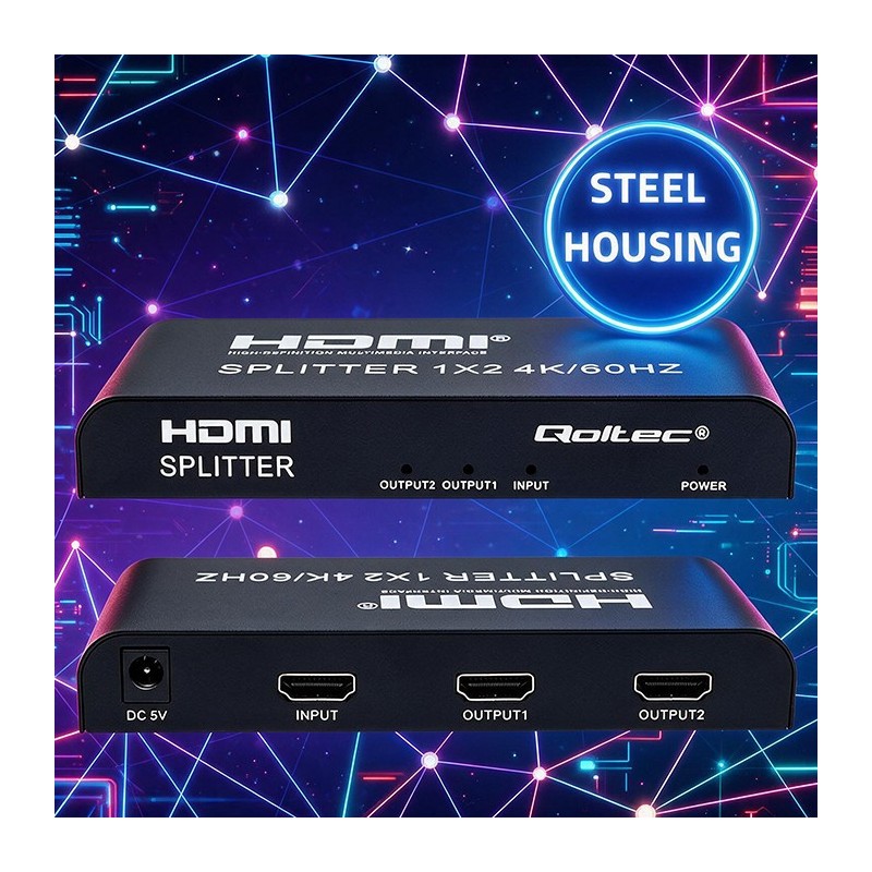 Rozdzielacz aktywny Qoltec Splitter 2 x HDMI 4K x 2K |... | PartsPC.pl