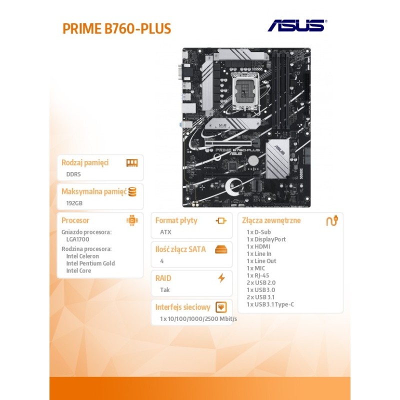 Płyta Asus PRIME B760-PLUS /B760/DDR5/SATA3/M.2/USB3.2/PCIe5… | PartsPC.pl