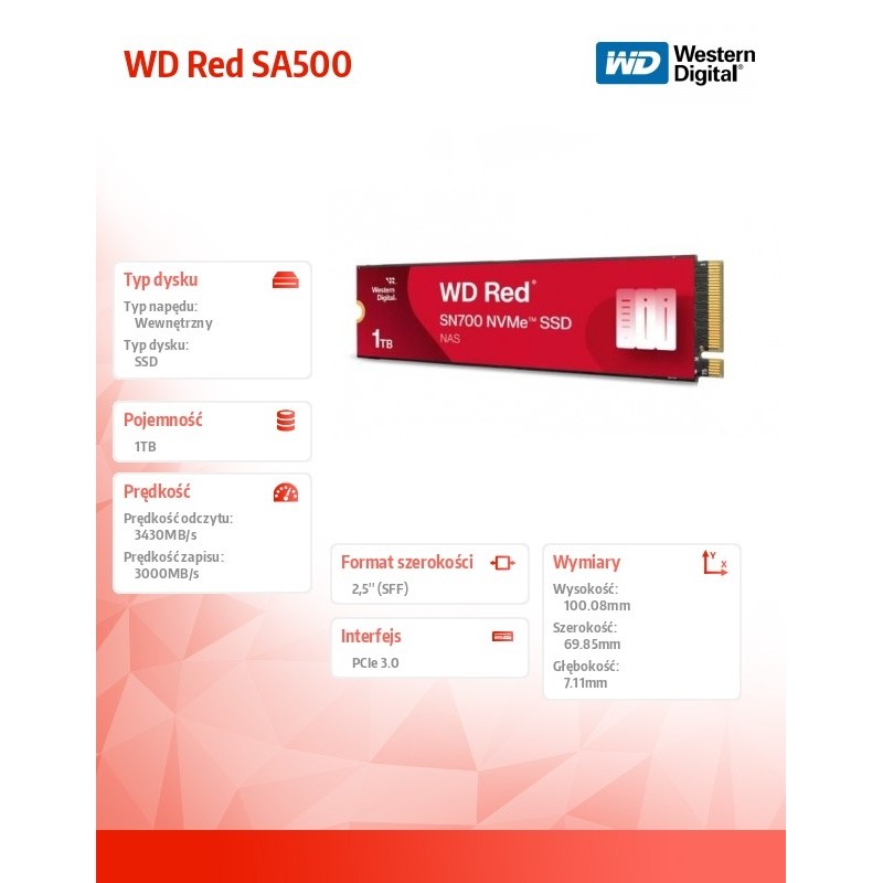 WD Red™ SN700 NVMe™ POWERED BY SANDISK 1 TB | PartsPC.pl