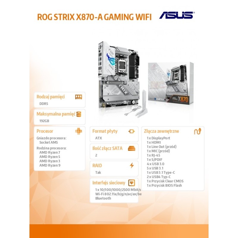 Płyta Asus ROG STRIX X870-A GAMING WIFI /AMD | PartsPC.pl