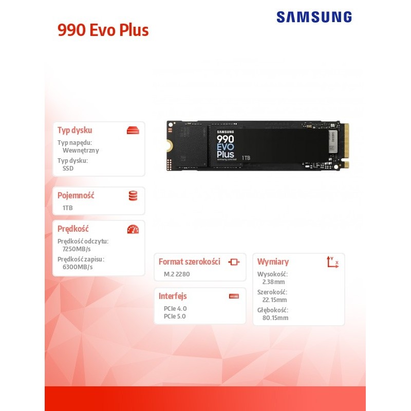 Dysk SSD Samsung 990 EVO Plus 1TB M.2 2280 PCIe 4.0 x4 / 5.0… | PartsPC.pl