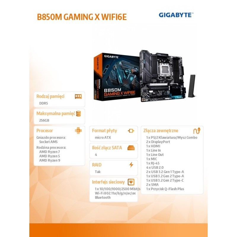 Płyta Gigabyte B850M GAMING X WIFI6E /AMD | PartsPC.pl