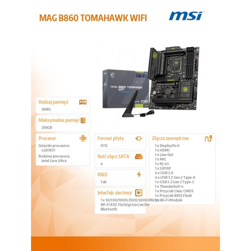 Płyta MSI MAG B860 TOMAHAWK WIFI | PartsPC.pl