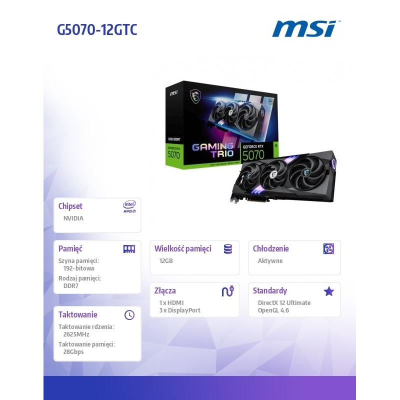 Karta VGA MSI GeForce RTX 5070 12G GAMING TRIO OC 12GB GDDR7… | PartsPC.pl