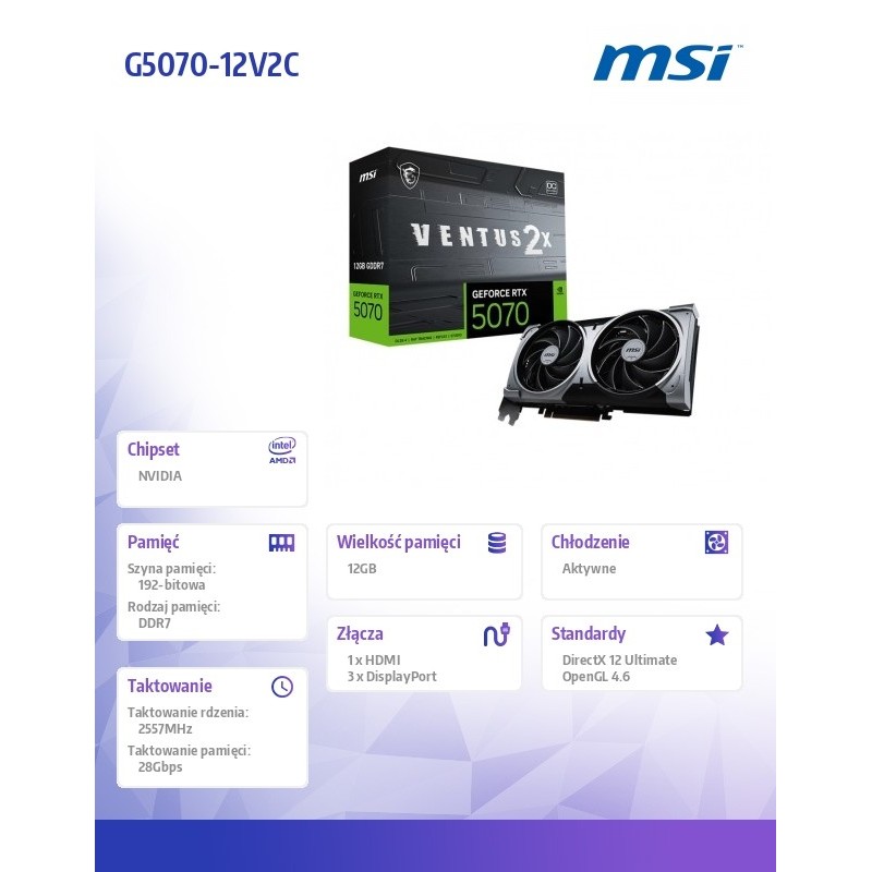 Karta VGA MSI GeForce RTX 5070 12G VENTUS 2X OC 12GB GDDR7 1… | PartsPC.pl