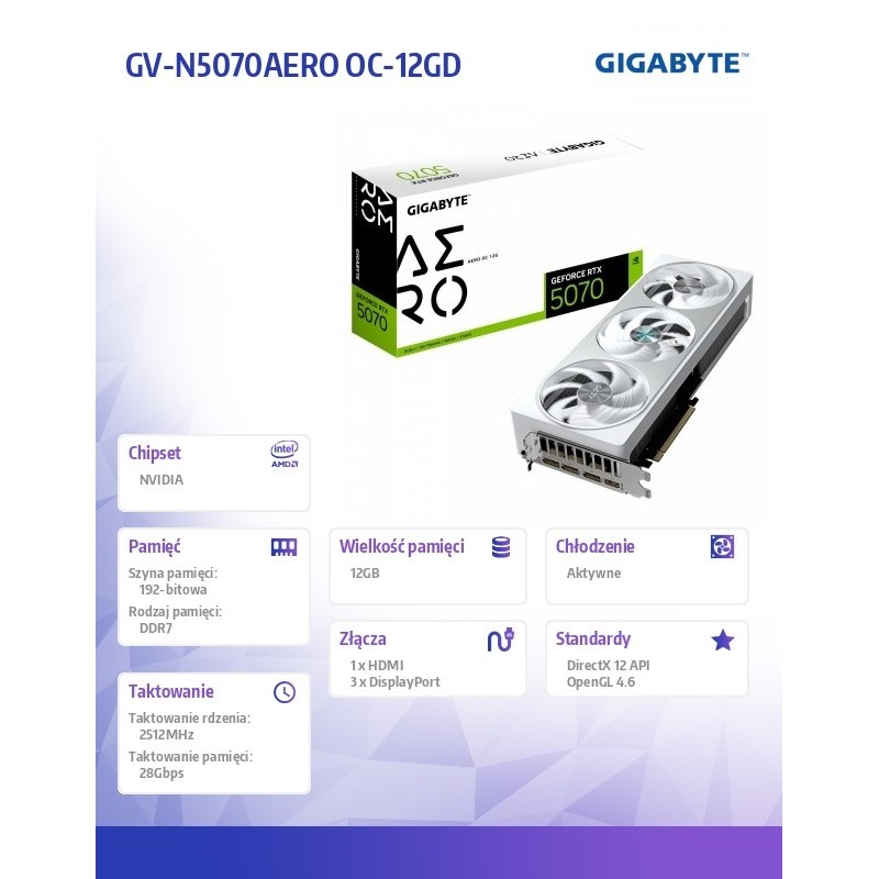 Karta VGA Gigabyte GeForce RTX 5070 AERO OC 12G 12GB GDDR7 1… | PartsPC.pl