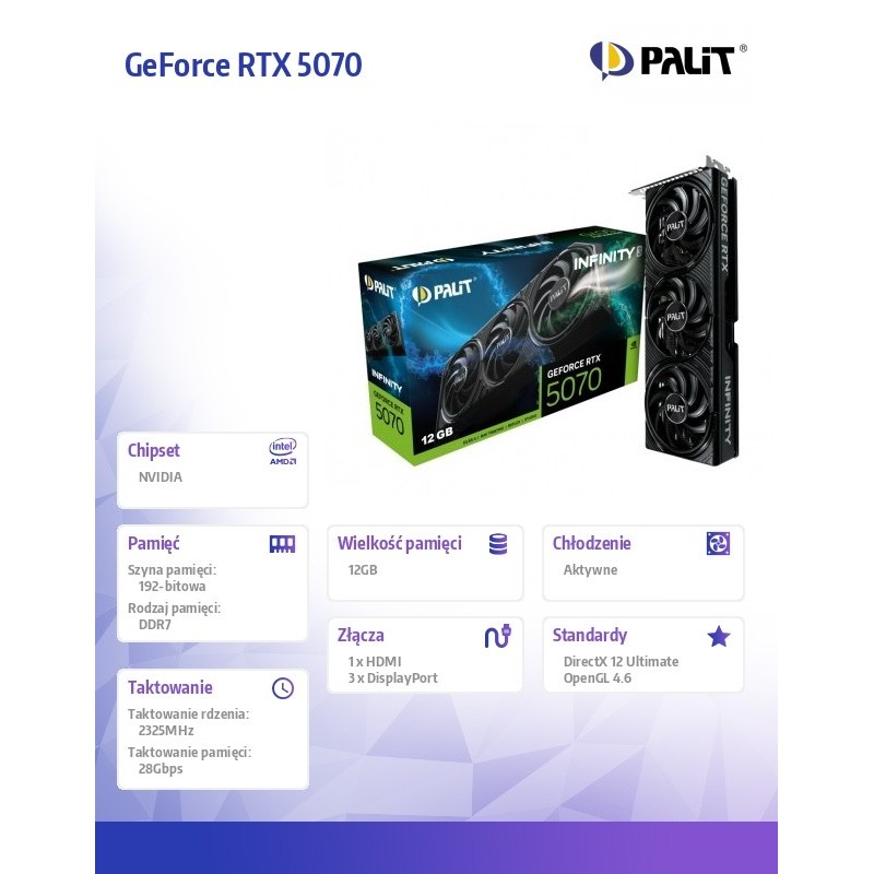 Palit Karta graficzna GeForce RTX 5070 INFINITY 3 12GB GDDR7… | PartsPC.pl