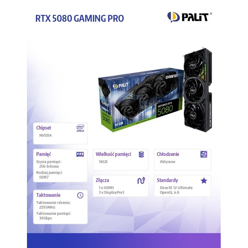 Karta VGA Palit GeForce RTX 5080 GamingPro 16GB GDDR7 256bit… | PartsPC.pl