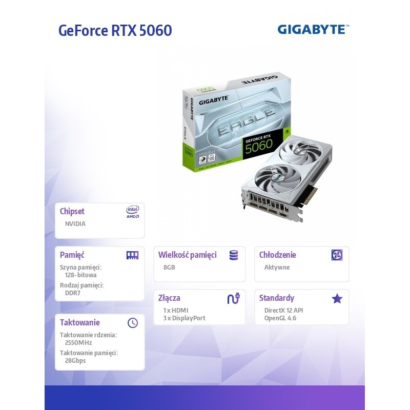 Karta VGA Gigabyte GeForce RTX 5060 EAGLE OC ICE 8G 8GB GDDR… | PartsPC.pl