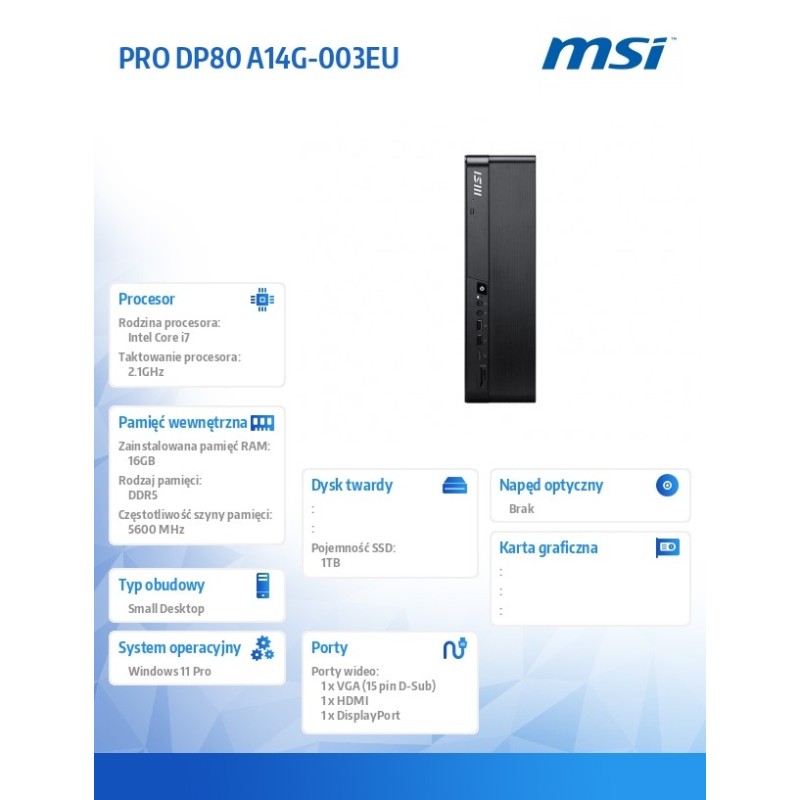 Komputer PC MSI PRO DP80 A14G-003EU i7-14700/16GB/SSD1TB/UHD… | PartsPC.pl
