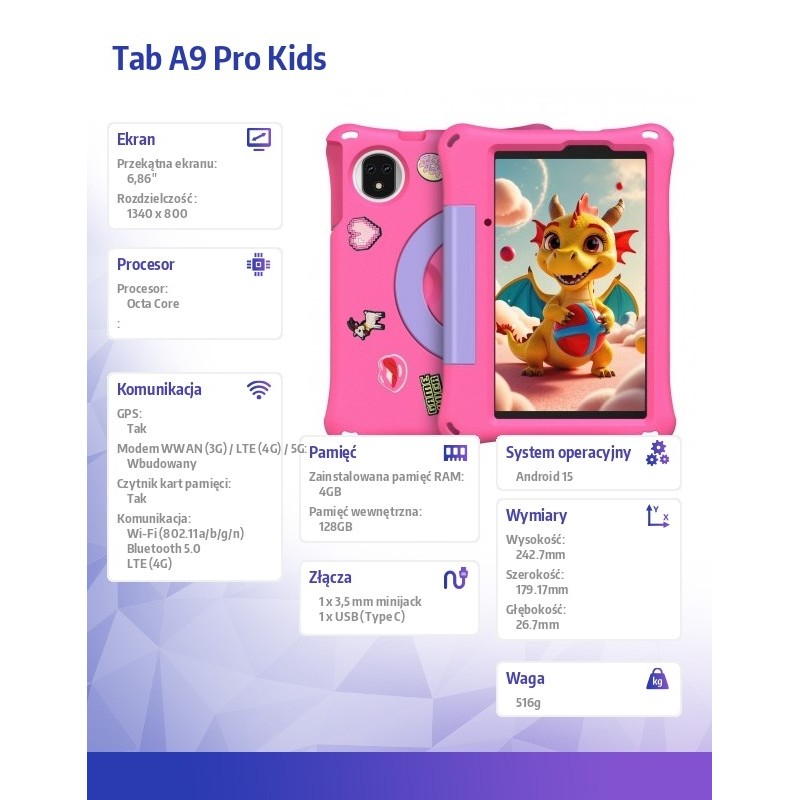 ULEFONE Tablet Tab A9 Pro Kids 4G 8" 4/128GB z etui dla dzie… | PartsPC.pl