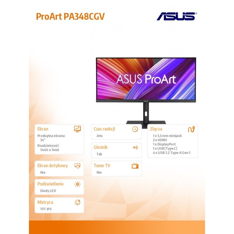 Monitor Asus 34" ProArt Display PA348CGV 2xHDMI DP 4x USB 3.0 USB-C