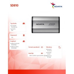 Adata Dysk SSD External SD810 1TB USB3.2C 20Gb/s srebrny | PartsPC.pl