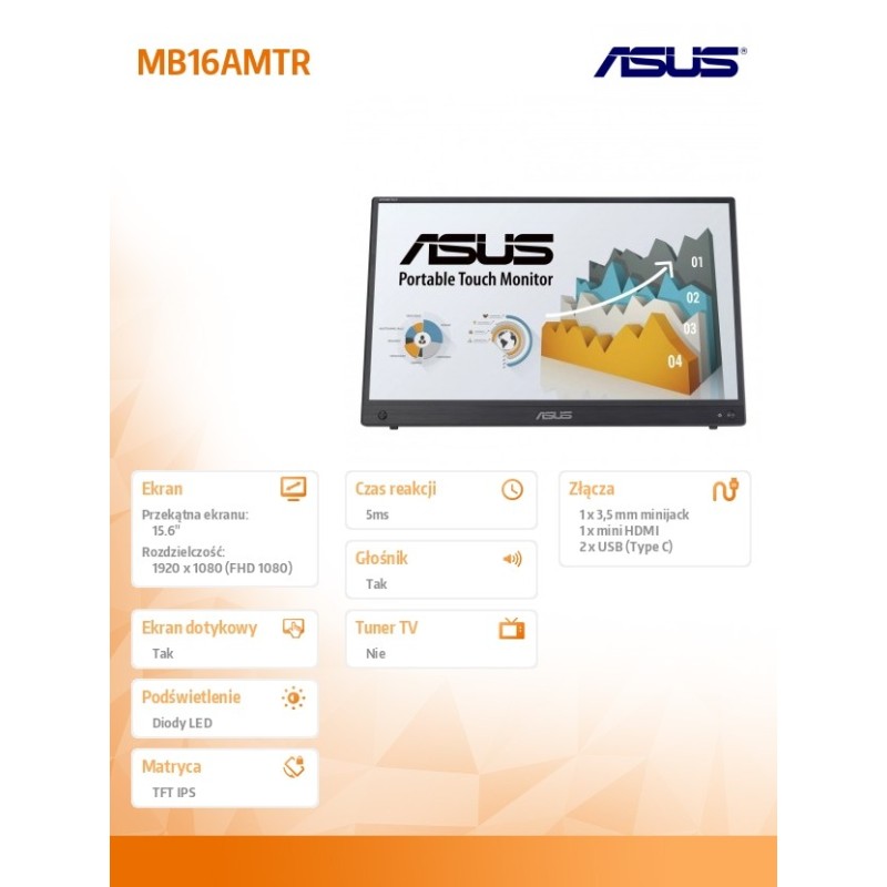 Asus Monitor 16 cali MB16AMTR FHD IPS m-HDMI USB Dotyk | PartsPC.pl