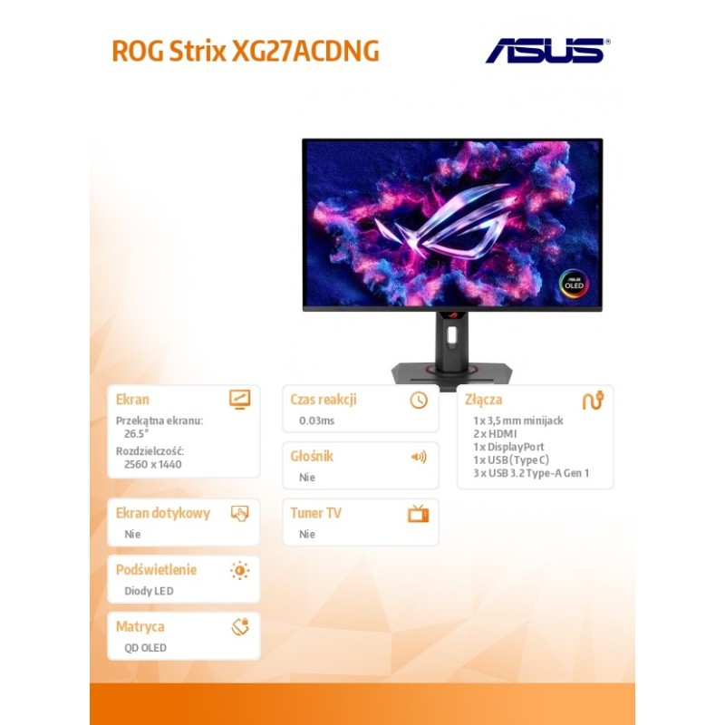 Monitor Asus 27" ROG Strix OLED XG27ACDNG 2xHDMI DP USB-C | PartsPC.pl