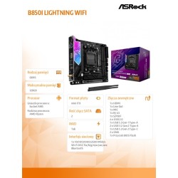 ASRock Płyta główna B850I LIGHTNING WIFI AM5 2DDR5 ITX | PartsPC.pl
