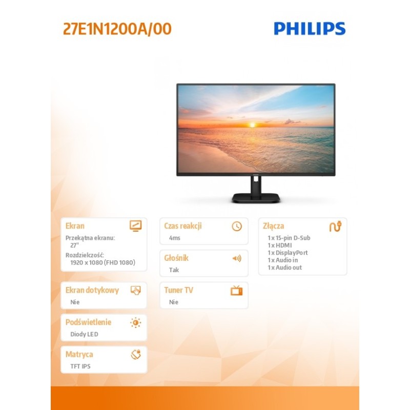 Monitor Philips 27" 27E1N1200A/00 IPS FHD 120Hz HDMI DP VGA … | PartsPC.pl