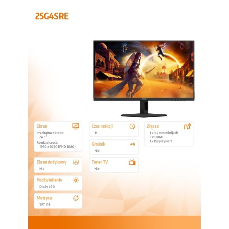 Monitor AOC 24,5" 25G4SRE Fast IPS FHD 310Hz 2xHDMI DP | PartsPC.pl