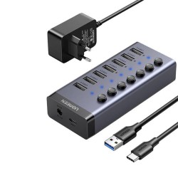 Hub UGREEN 90307 7w1 USB-C, 7x USB-A 3.0 12V 2A - czarny | PartsPC.pl