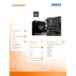 Płyta MSI A520M PRO /AMD A520/DDR4/SATA3/M.2/USB3.1/PCIe3... | PartsPC.pl