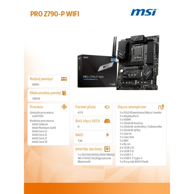 Płyta MSI PRO Z790-P WIFI /Z790/DDR5/SATA 3/M.2/USB3.2/WiFi/… | PartsPC.pl