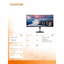 Monitor AOC 34" CU34V5C/BK HDMI DP USB-C głośniki | PartsPC.pl