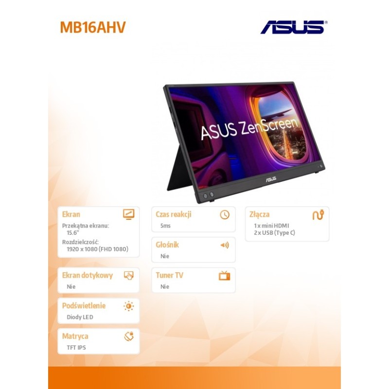 Monitor Asus 15,6" ZenScreen MB16AHV Portable Monitor MiniHD… | PartsPC.pl