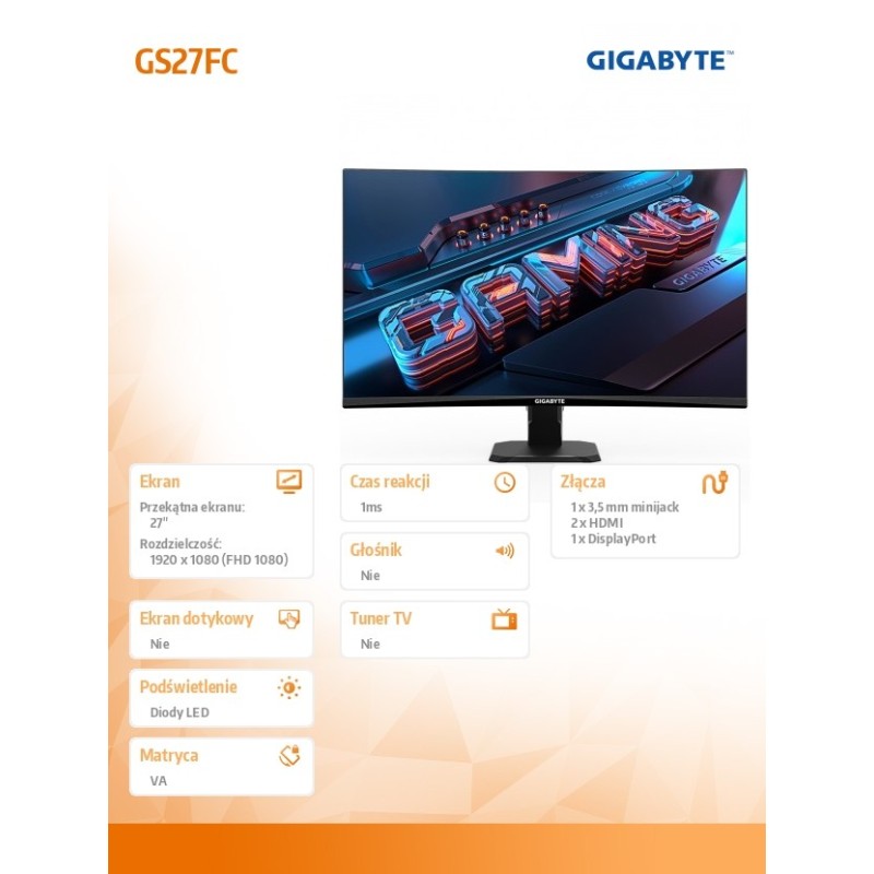 Monitor Gigabyte 27" GS27FC 2xHDMI DP