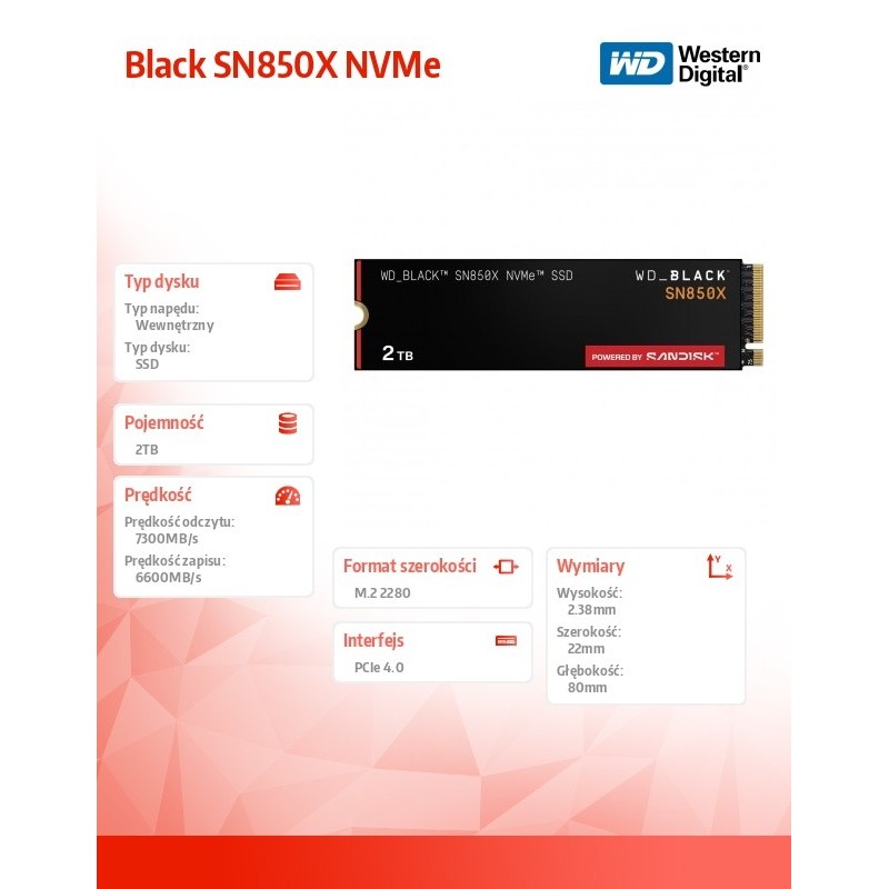 WD_BLACK™ SN850X NVMe™ SSD POWERED BY SANDISK 2 TB | PartsPC.pl