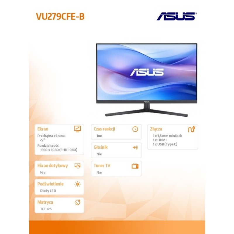 Monitor Asus 27" Eye Care Gaming Monitor VU279CFE-B HDMI USB-C
